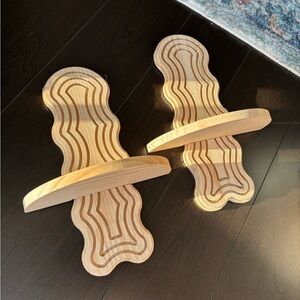 NEW Floating Wooden Wall Shelves - Natural Wood Tone Set of 2